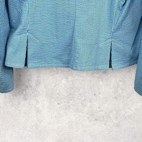 RARE!!!! TALBOTS Seersucker Blazer Pin Stripe in White and Turquoise Size 14 - Picture 5 of 9